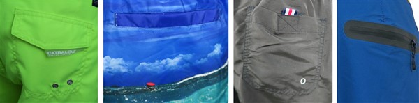 Muestras de bolsillos con una capa de tela y velcro (foto 1), simples abiertos (foto 2, los más económicos), simples con velcro (foto 3) y termofusionados sin costura (foto 4, los más caros).